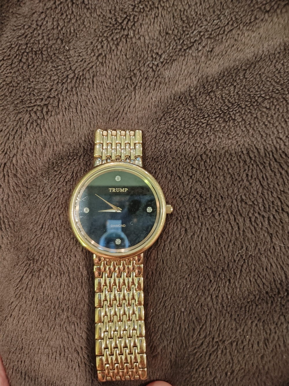 Gold-Tone Men's Dress Watch with Black Dial and Diamond Markers
